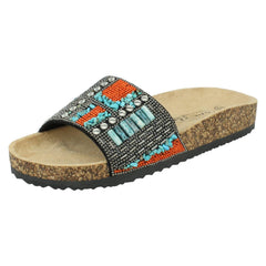 Ladies Spot On Beaded Mules F00348