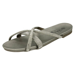 Ladies Spot On Diamante Flat Sandals