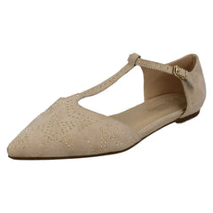 Ladies Savannah Flat T-Bar Buckle Strap Pointed Shoes