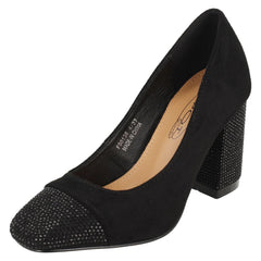 Ladies Spot On Diamante Heel And Toe Cap Court Shoes  F90138
