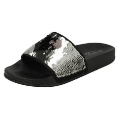 Ladies Spot On Reversible Heart Sequin Sliders F00154