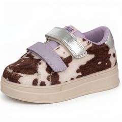 Girls Elle Sport Cow Print Lace Up Comfy Trainers H2724