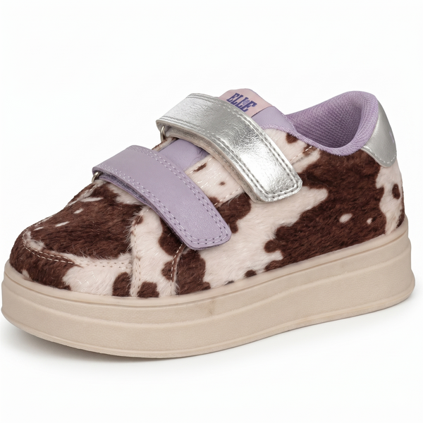 Girls Elle Sport Cow Print Lace Up Comfy Trainers H2724