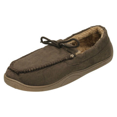 Mens Spot On Moccasin Faux Fur Lined Slippers