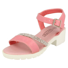 Girls Spot On Mid Heel Diamante Strap Ankle Buckle Sandal