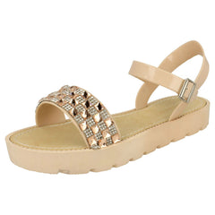 Ladies Savannah Diamante and Jewel Trim Flat Mules