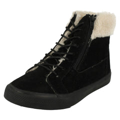 Girls Spot On Casual Suedette Ankle Boots with Faux Fur Lining