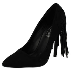 Ladies Spot On High Heel Fringe Trim Court Shoe