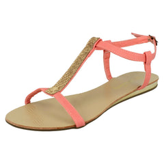 Ladies Savannah Flat T Bar Diamante Trim Casual Sandal