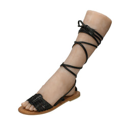 Womens Leather Collection Flat Gladiator Lace Up Leg Mule