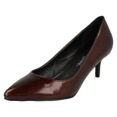 Ladies Anne Michelle Kitten Heel Crinkle Patent Court Shoes