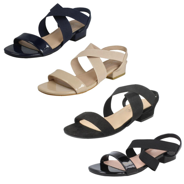 Ladies Spot On Slip On Cross Strap Low Heel Smart Sandals F12082