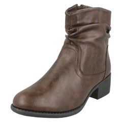 Ladies Spot On Rouched Ankle Boots