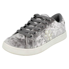 Ladies Spot On Pearl Trim Velvet Lace Up Pumps F80353