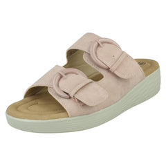 Ladies Eaze Low Wedge Mule Sandal with Twin Buckle Strap F12077