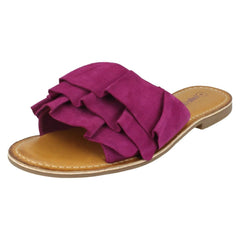 Ladies Leather Collection Frill Vamp Mules