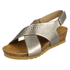Ladies Down To Earth Mid Wedge X Strap Sandals