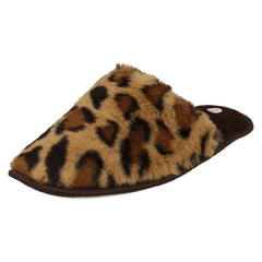 Ladies Spot On Leopard Detailed Mule Slippers X2114