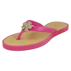 Ladies Savannah Toe Post Diamante Flower Detail Sandals