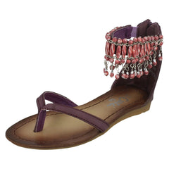 Girls Cutie Beaded Ankle Strap Toe Post Sandals