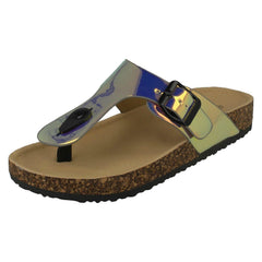 Ladies Spot On Flat Hologram Sandals