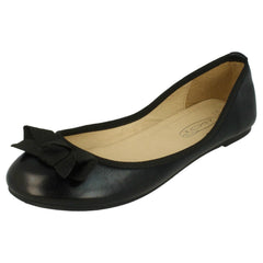 Ladies Spot On Flat Ballerina Ribbon Bow Vamp Shoe