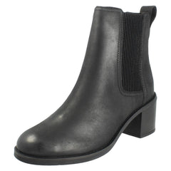 Ladies Clarks Block Heel Pull On Leather Ankle Boots Chamberly Top
