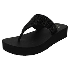 Ladies Skechers Toe Post Platform Wedge Sandals Stone Candy 31614