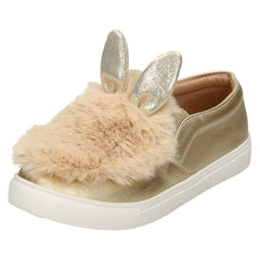 Girls Spot On Fur & Glitter Bunny Ear Shoes