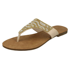 Ladies Savannah Flat Diamante Toe Post Sandals