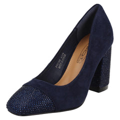 Ladies Spot On Diamante Heel And Toe Cap Court Shoes  F90138