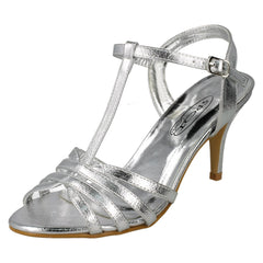 Ladies Spot On High Heel Metallic Sandals F10837