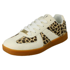 Ladies Elle Sport Cream and Leopard Print Lace Up Fashion Trainers F7R345