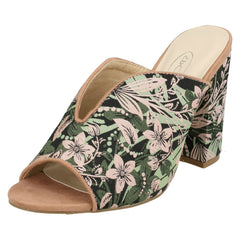 Ladies Spot On High Chunky Heel Mules