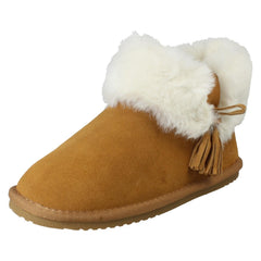 Ladies Hush Puppies Memory Foam Leather Warm Lined Bootie Slippers Ayana