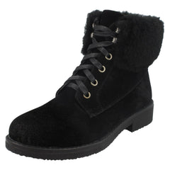 Ladies Spot On Fur Collar Ankle Boots