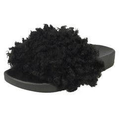 Girls Spot On Fake Poodle Fur Mule Sliders