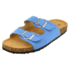 Ladies Spot On Double Buckle Detailed Mule Sandals F00412