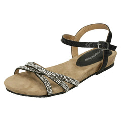 Ladies Leather Collection Flat Diamante Sandals