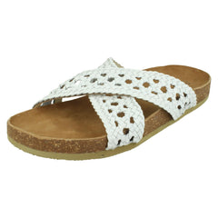 Ladies Down To Earth Leather X Strap Mule Sandals F00429
