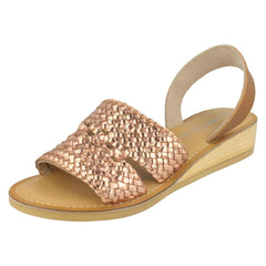 Ladies Leather Collection Low Wedge Weave Slingback Mules