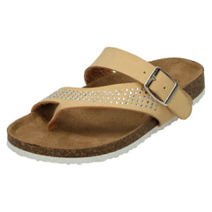Ladies Down To Earth Diamante Toe Loop Sandals