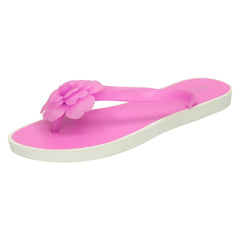 Ladies Spot On Flat Toepost Flower Trim Sandal