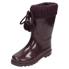 Girls Spot On Knitted Collar Wellington Boots