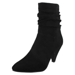 Ladies Spot On Mid Heel Rouched Ankle Boots F50897
