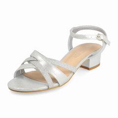 Ladies Spot On Ankle Strap Low Block Heel Glitter Wide Fitting Sandals F12118
