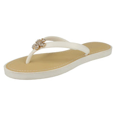 Ladies Savannah Toe Post Diamante Flower Detail Sandals