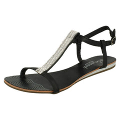 Ladies Savannah Flat T Bar Diamante Trim Casual Sandal