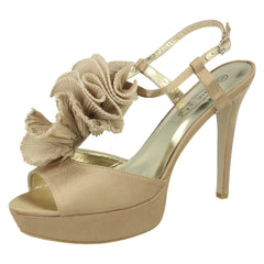 Ladies Spot On Heeled Platform Sandal With Ruffle Trim
