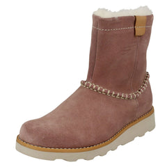 Girls Clarks Casual Fur Lined Boots Crown Piper